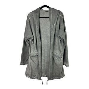 Suzy D Gray Hooded Cardigan Cotton Blend Stud Detail Pockets Sz M/L